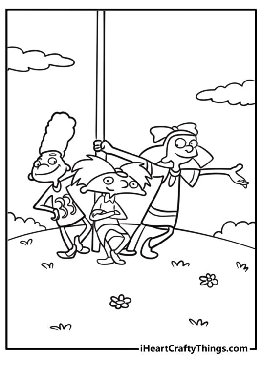 Hey Arnold main characters together coloring page