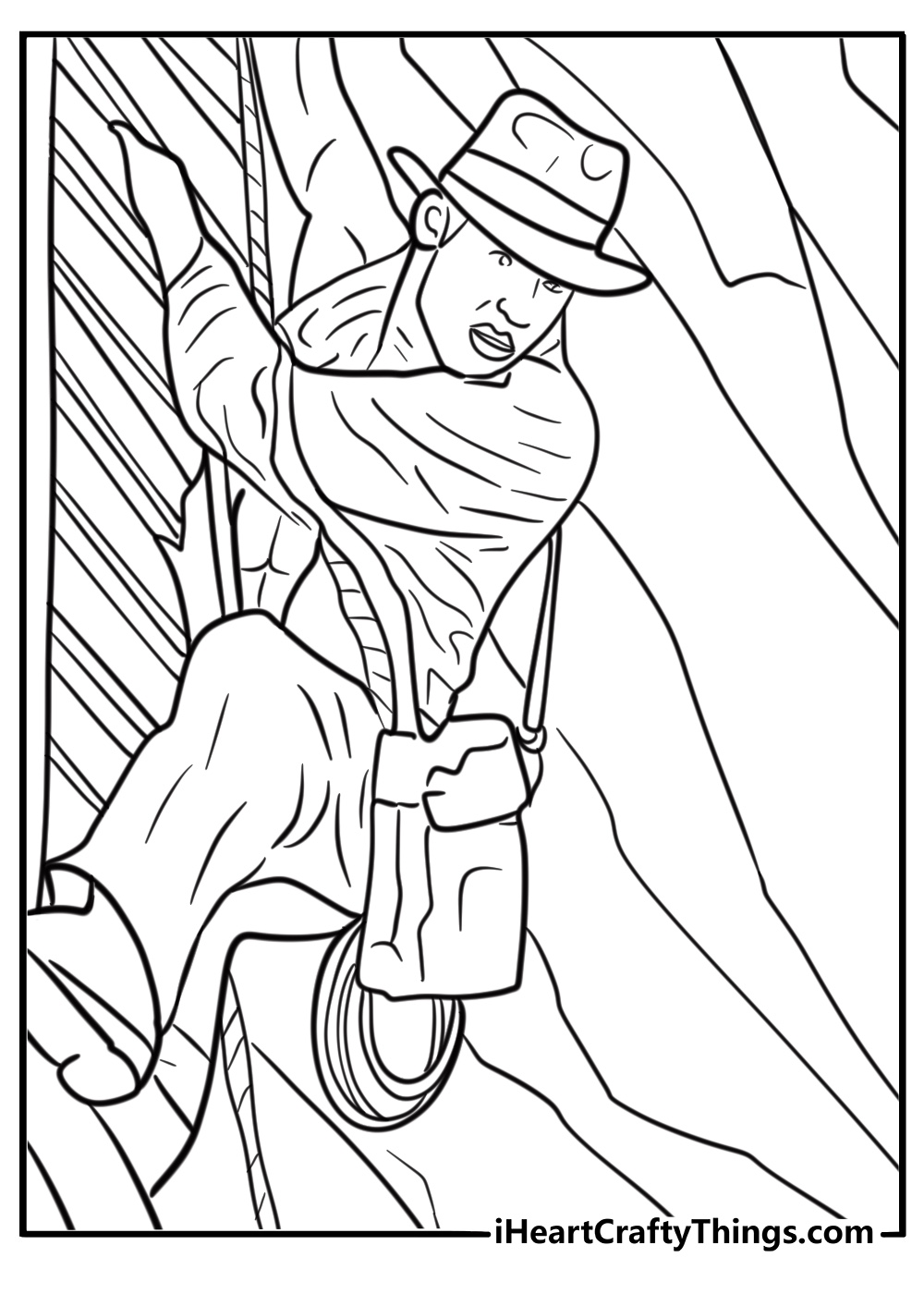 Indiana Jones climbing a rope ladder coloring page