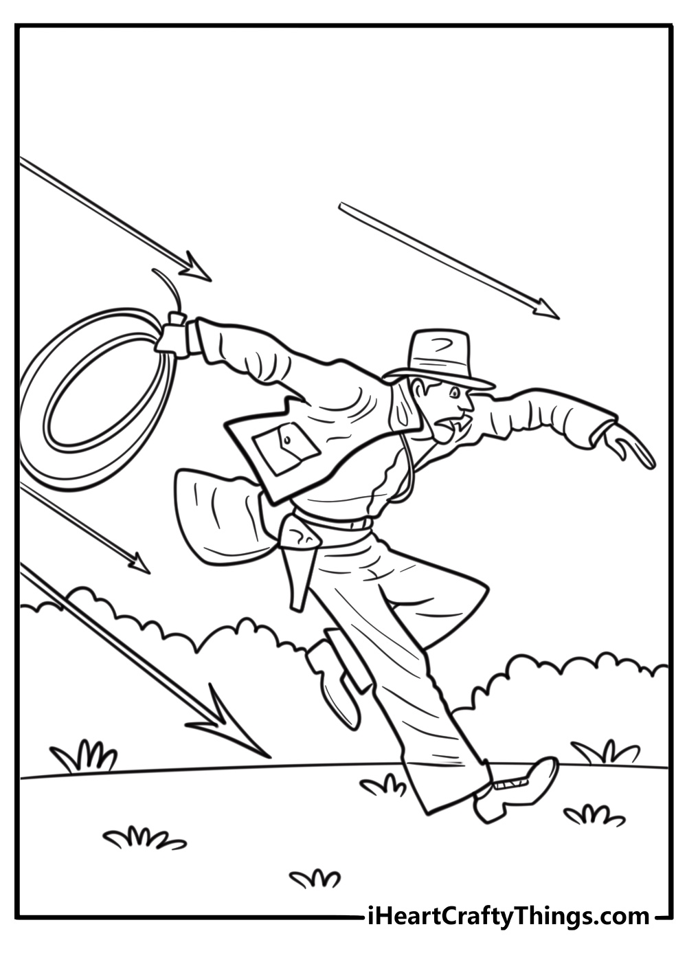 Indiana Jones escaping from a trap coloring page