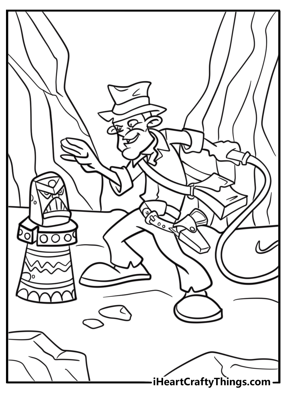 Indiana Jones finding a golden idol coloring page