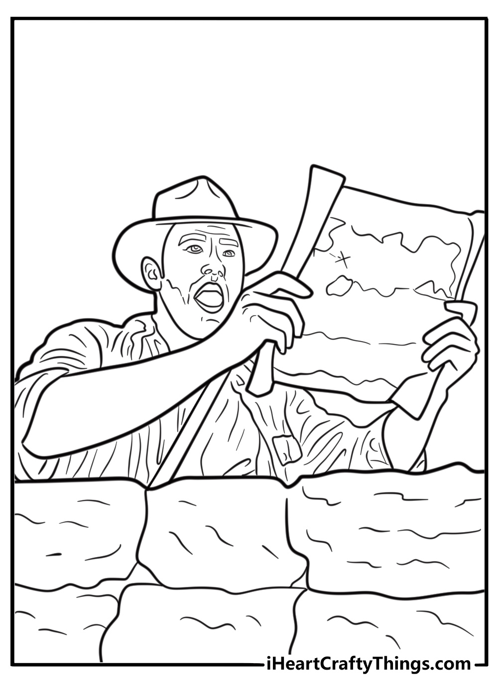 Indiana Jones holding a treasure map coloring page