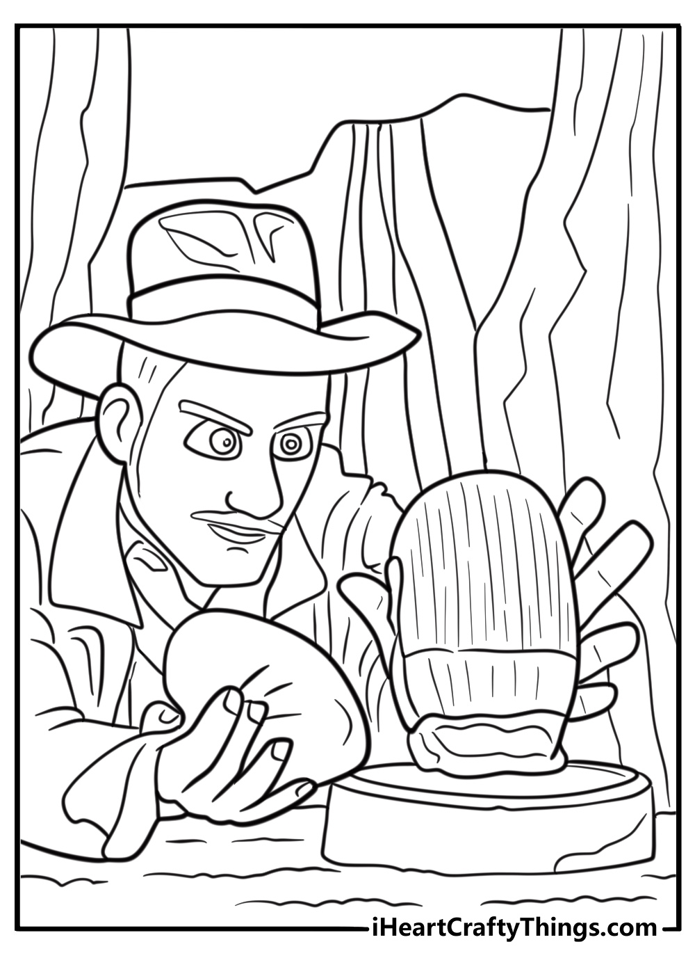 Indiana Jones holding the Ark of the Covenant coloring page