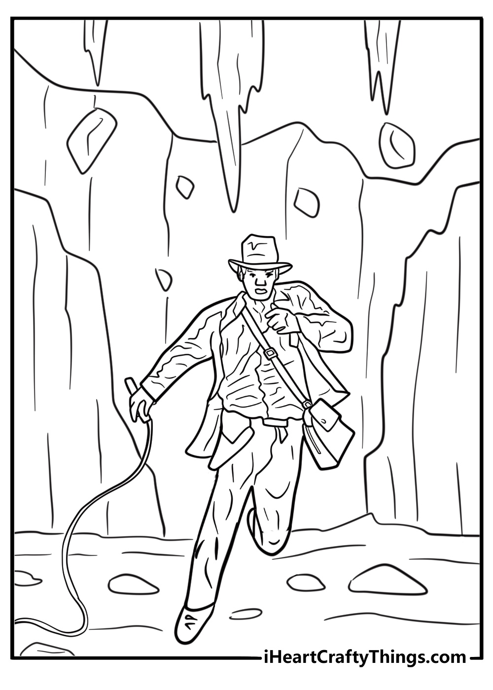 Indiana Jones inside a collapsing temple coloring page