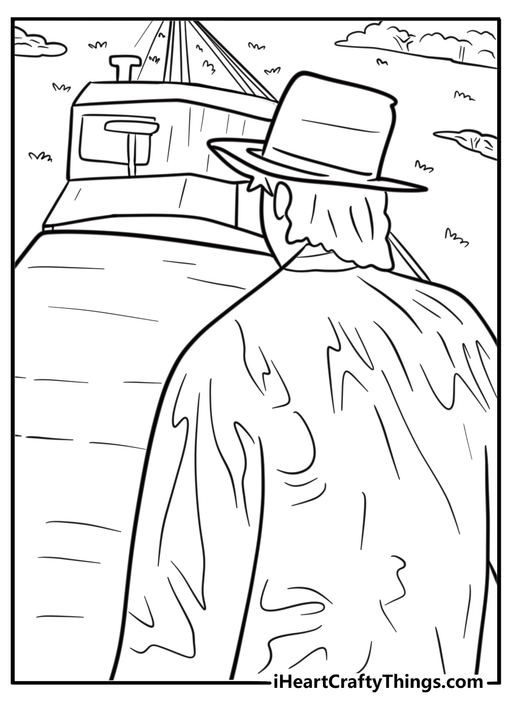 Indiana Jones running on top of a moving train coloring page