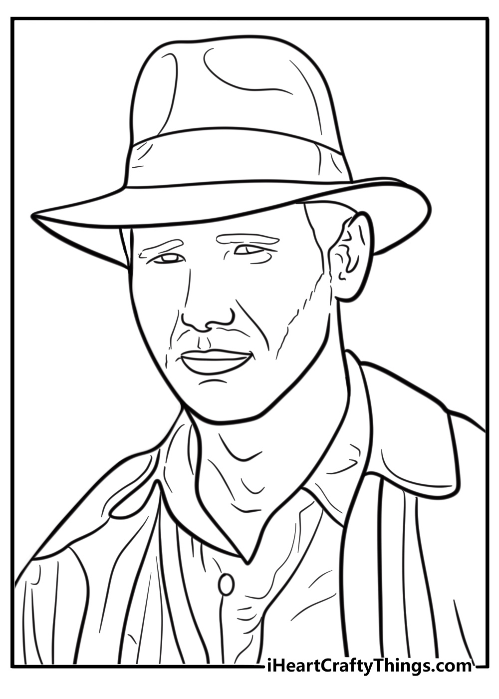 Indiana Jones wearing a fedora hat coloring page