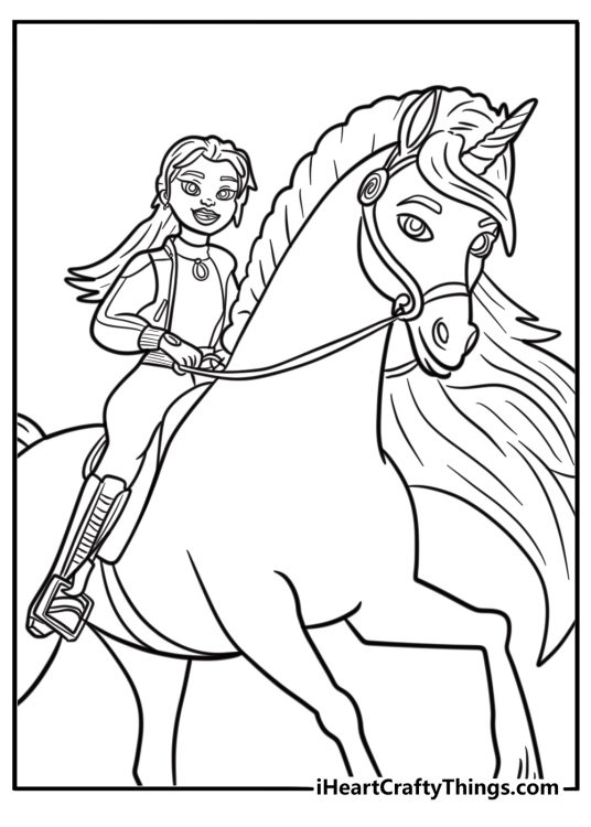 Isabel bonding with River at Unicorn Academy free coloring page pdf