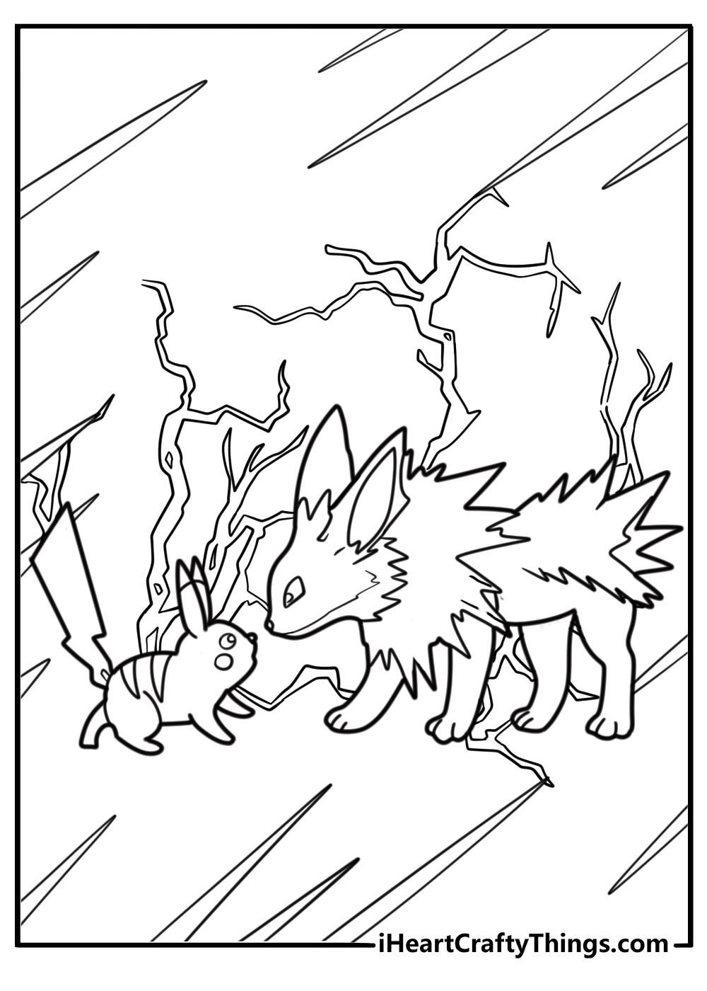 Jolteon facing another Pokemon printable coloring page