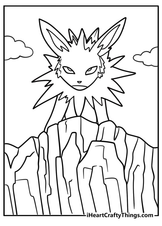 Jolteon standing on rock with storm in background coloring sheet