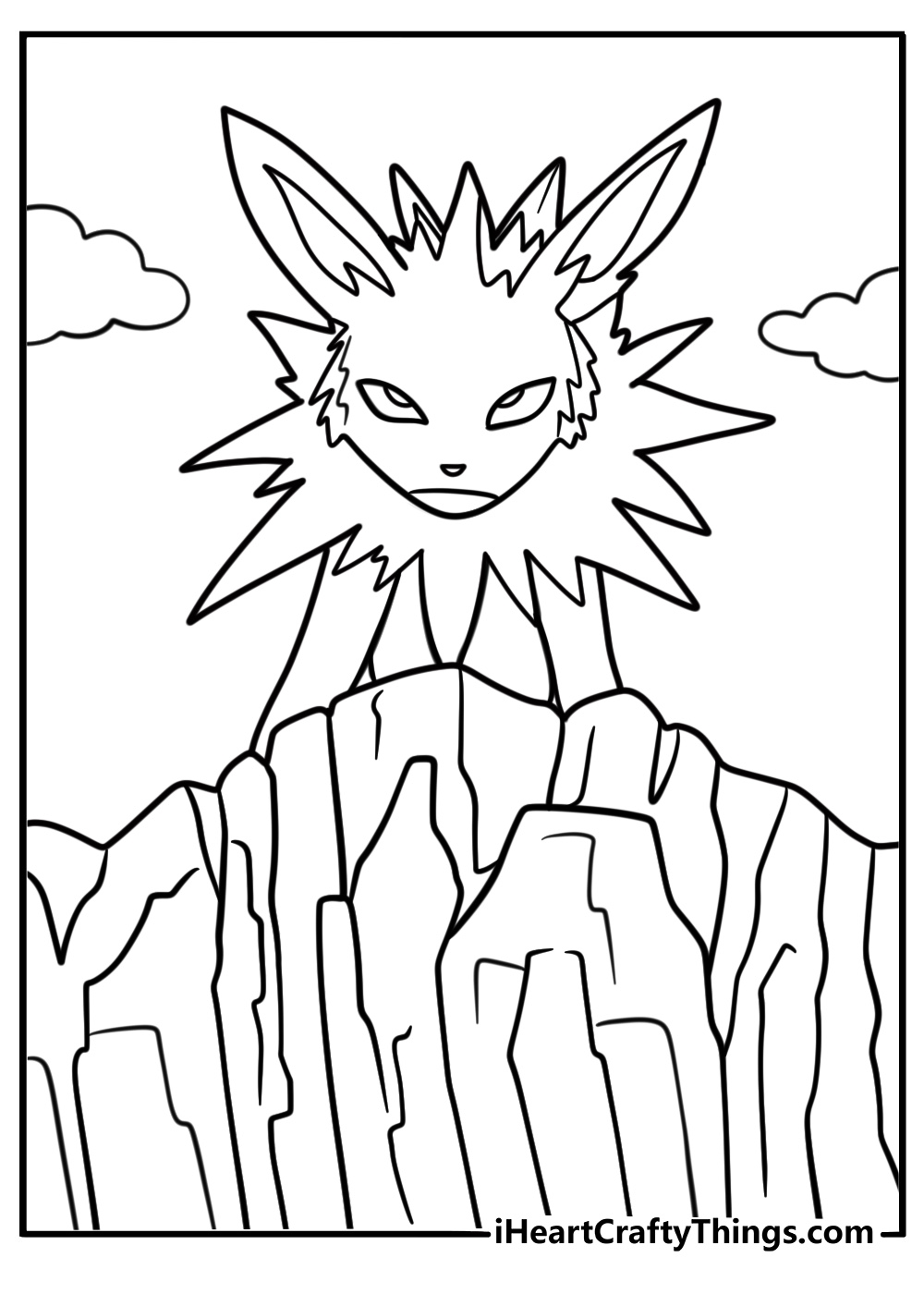 Jolteon standing on rock with storm in background coloring sheet