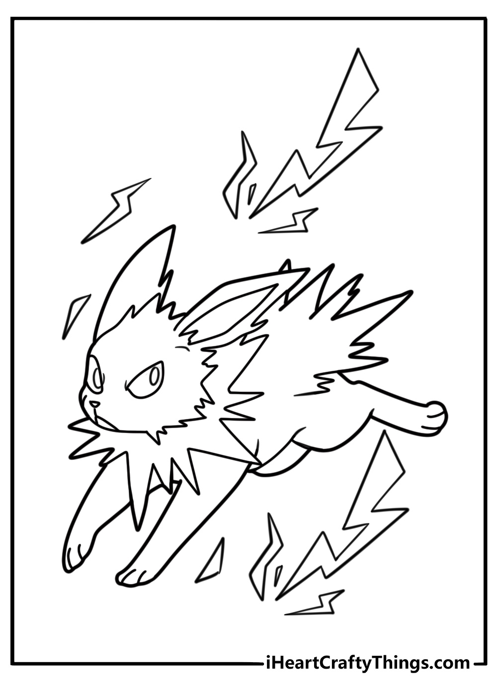 Jolteon surrounded by lightning bolts printable coloring page