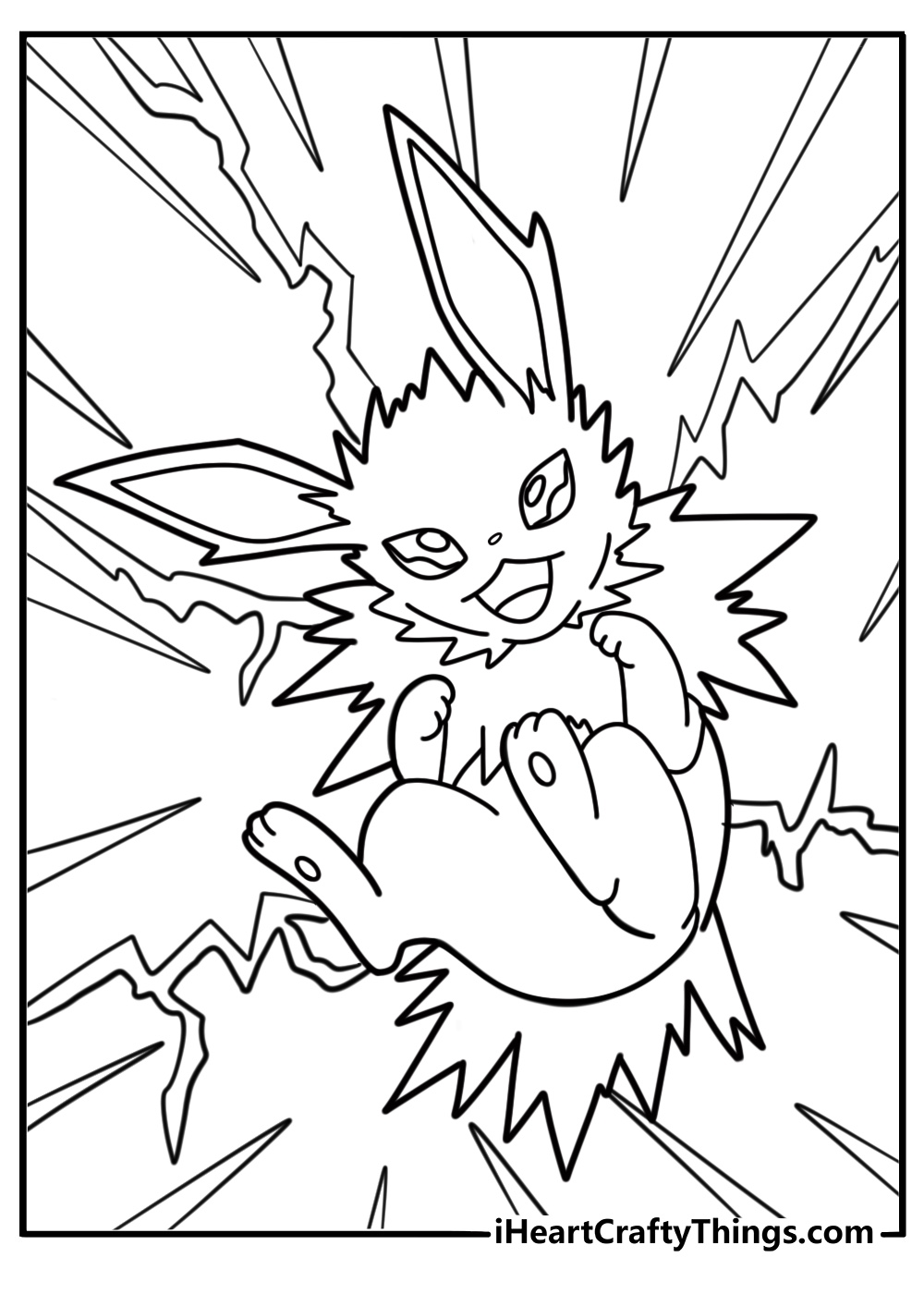 Jolteon under thunderstorm sky printable coloring page