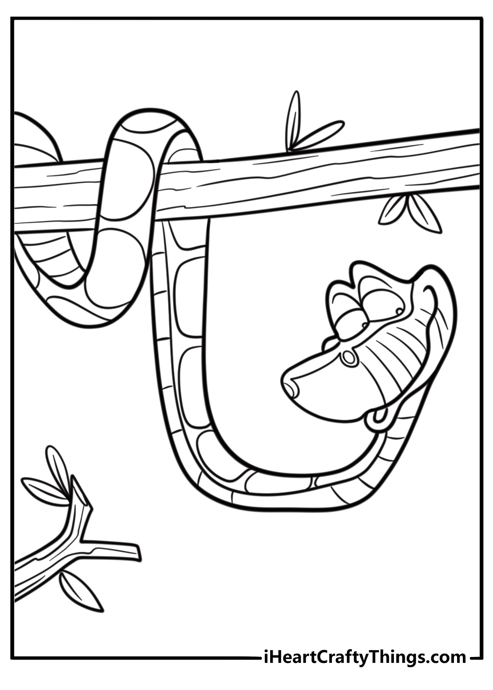 Kaa coiled around a tree branch coloring page