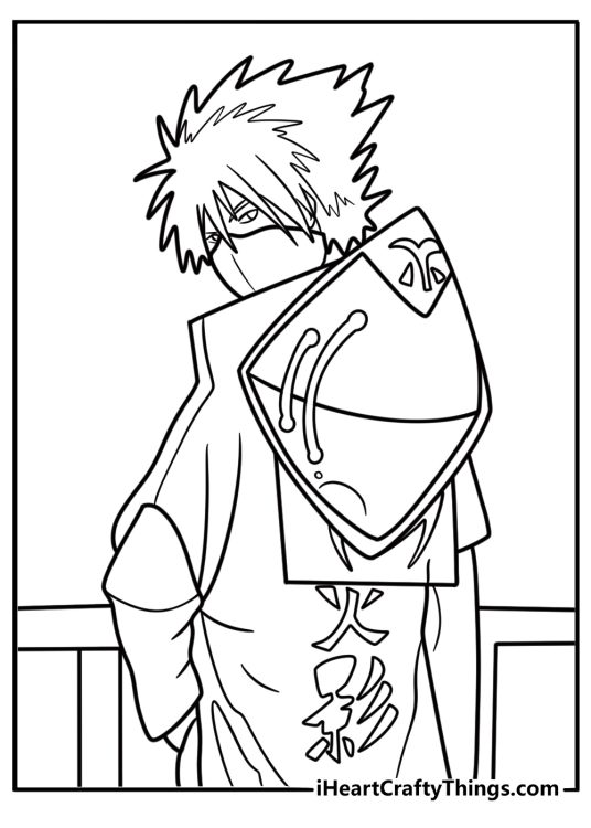 Kakashi as Sixth Hokage wearing Hokage cloak coloring page