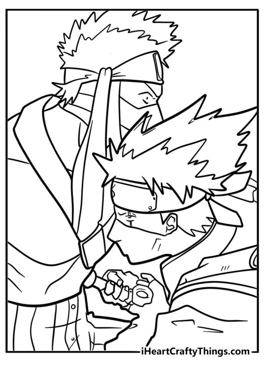 Kakashi facing Zabuza on the bridge coloring page