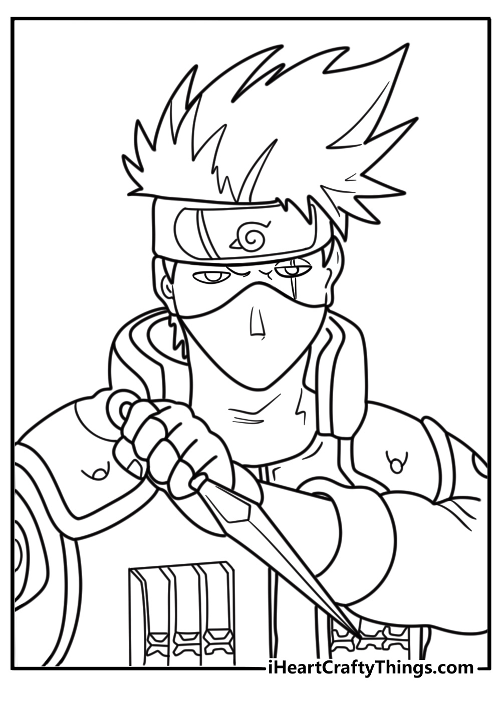 Kakashi fighting with kunai in hand coloring page