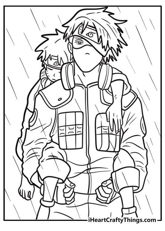 Kakashi in the rain during a mission coloring page