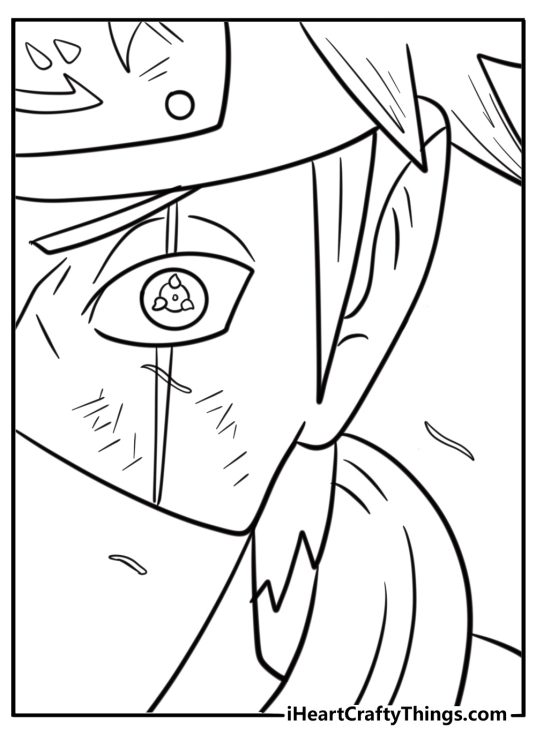 Kakashi masked face close up with Sharingan activated coloring page