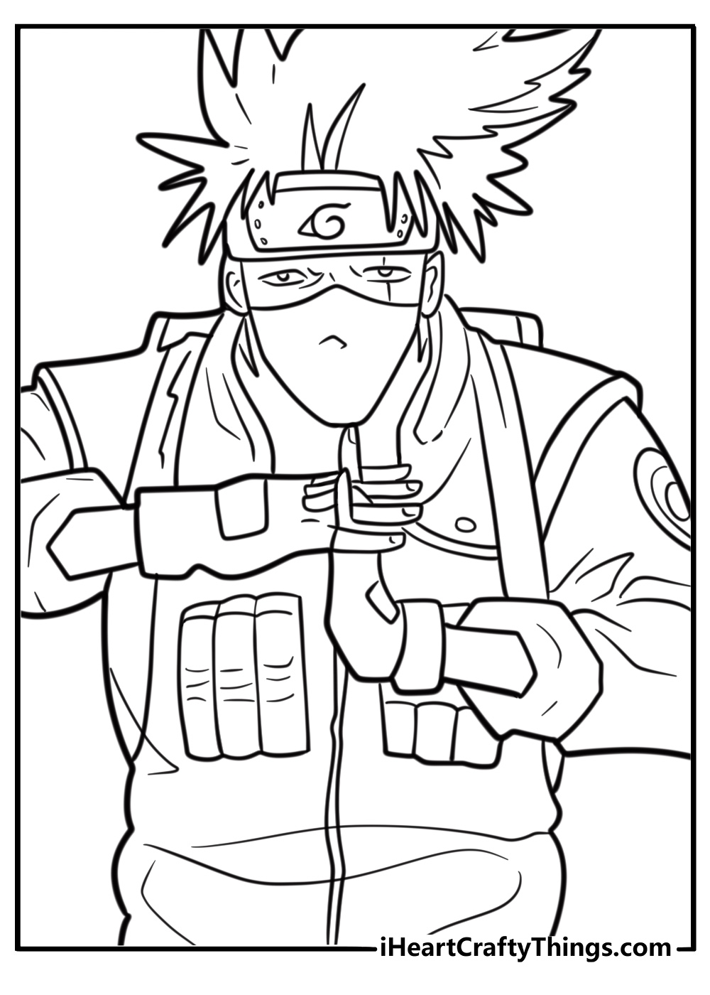 Kakashi performing hand seals for jutsu coloring page