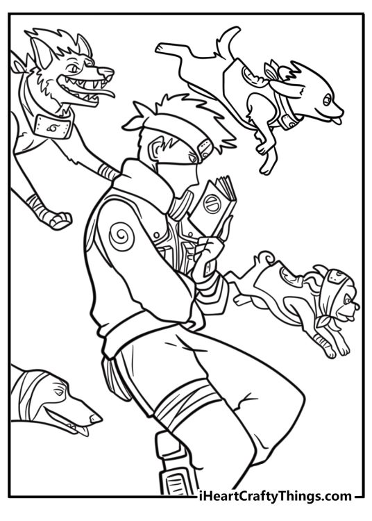 Kakashi summoning ninja hounds coloring page