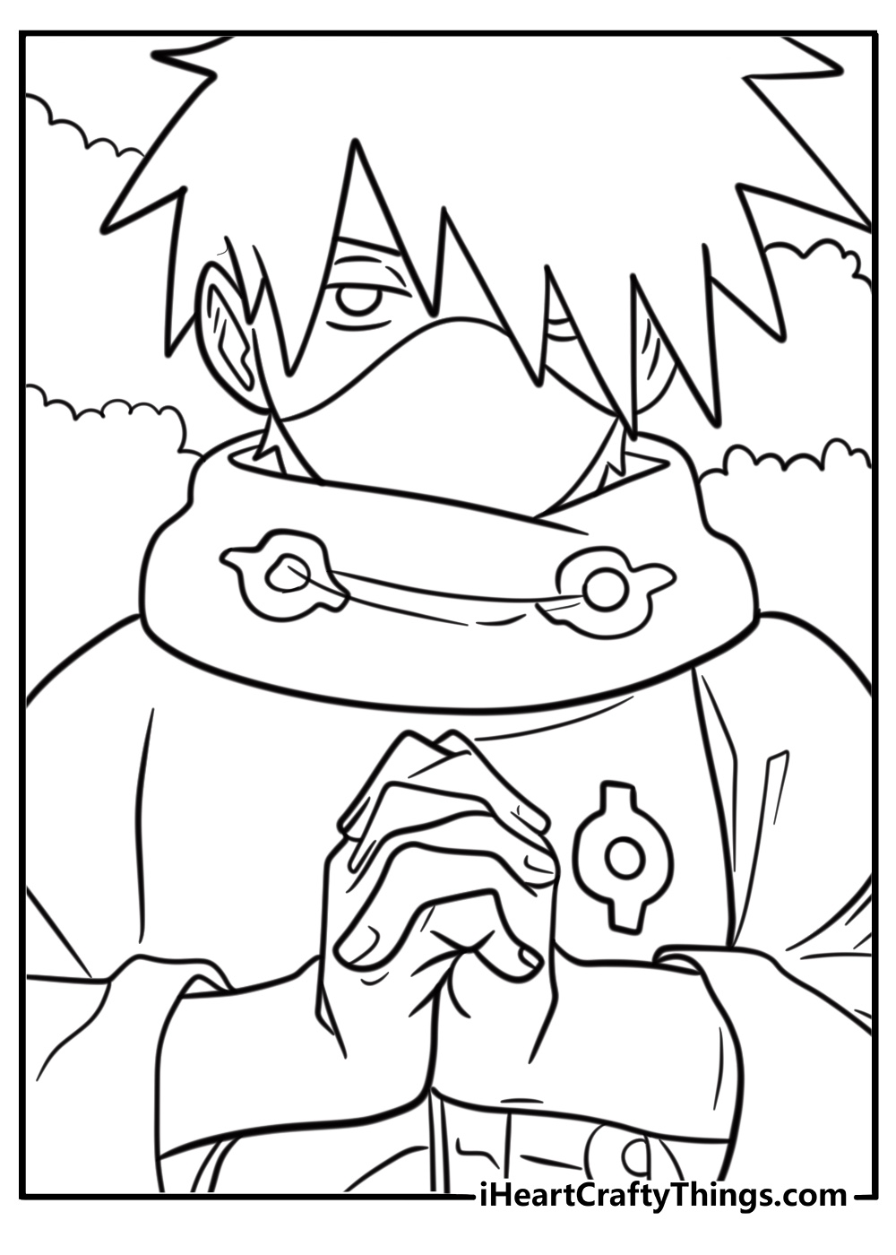 Kakashi training in the Hidden Leaf Village training grounds coloring page