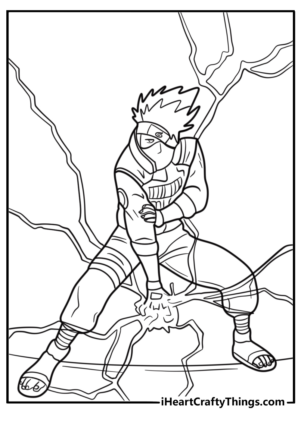Kakashi using Chidori lightning attack coloring page