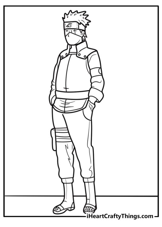 Kakashi wearing Jonin vest and uniform coloring page