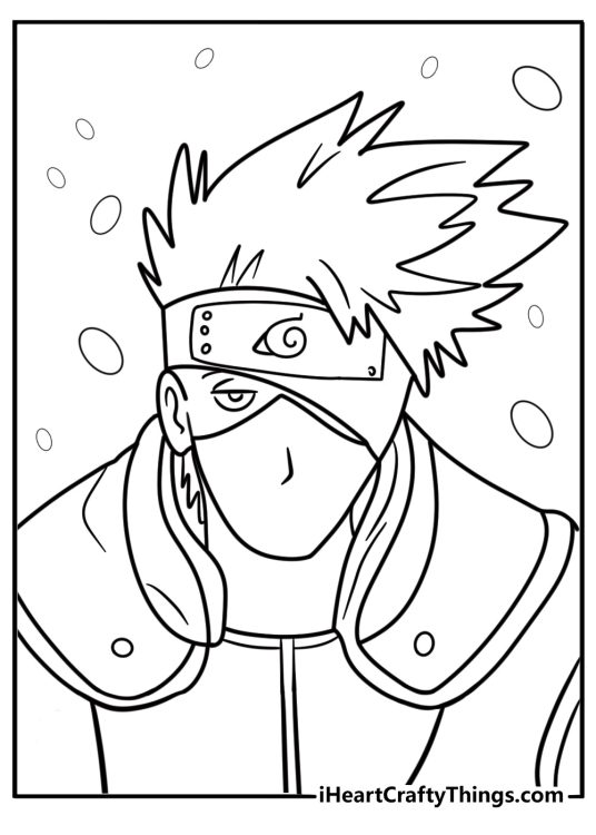 Kakashi with his ninja headband covering one eye coloring page