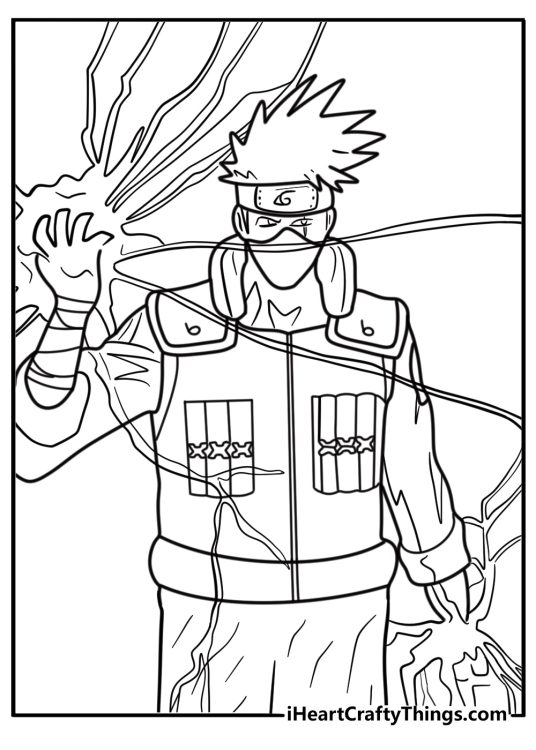 Kakashi with lightning blade Chidori ready in hand coloring page