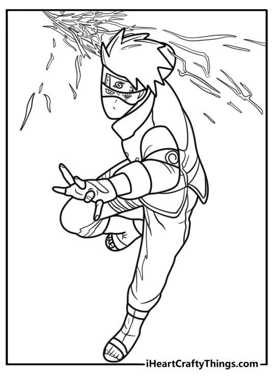 Kakashi with serious battle stance coloring page
