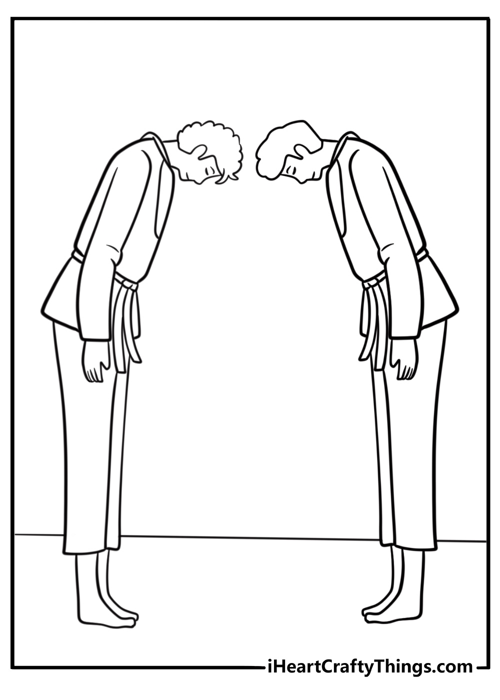 Karate class bowing at the start coloring page