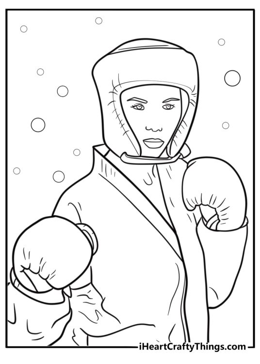 Karate fighter wearing protective gloves coloring page