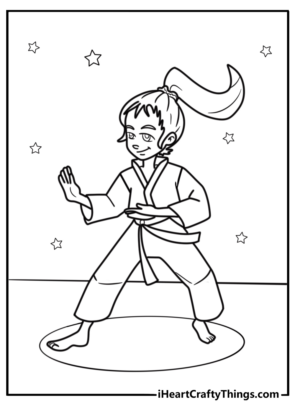 Karate girl wearing a white belt coloring page
