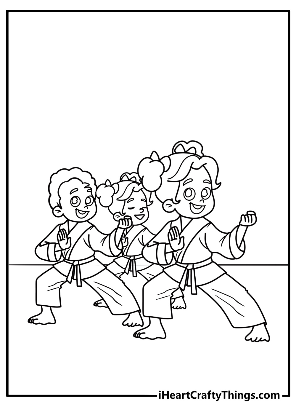 Karate group photo with students in uniform coloring page