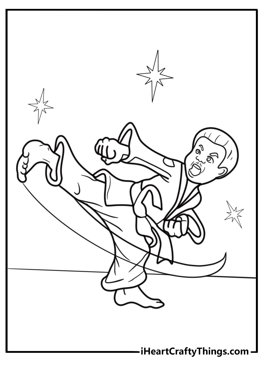 Karate kid doing a back kick coloring page