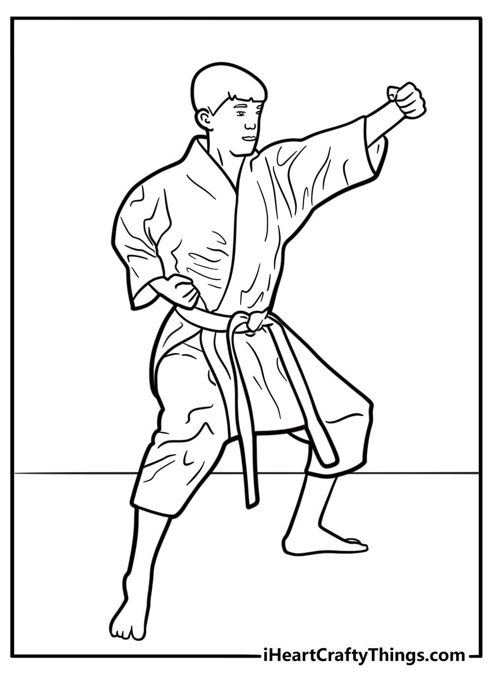 Karate kid doing a low stance coloring page