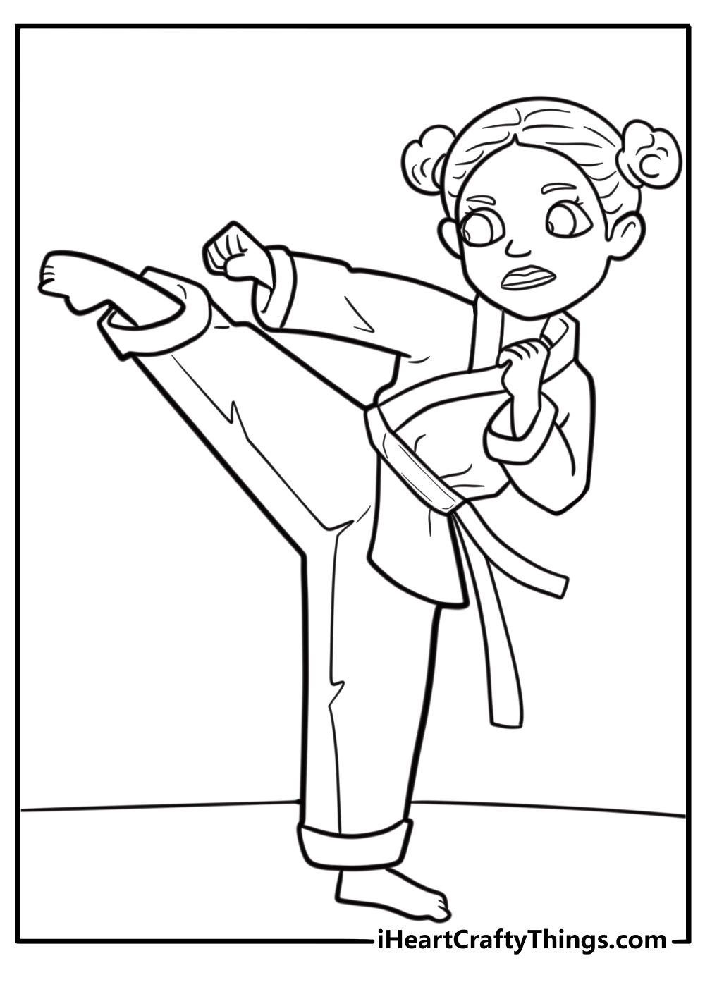 Karate kid doing a side kick coloring page