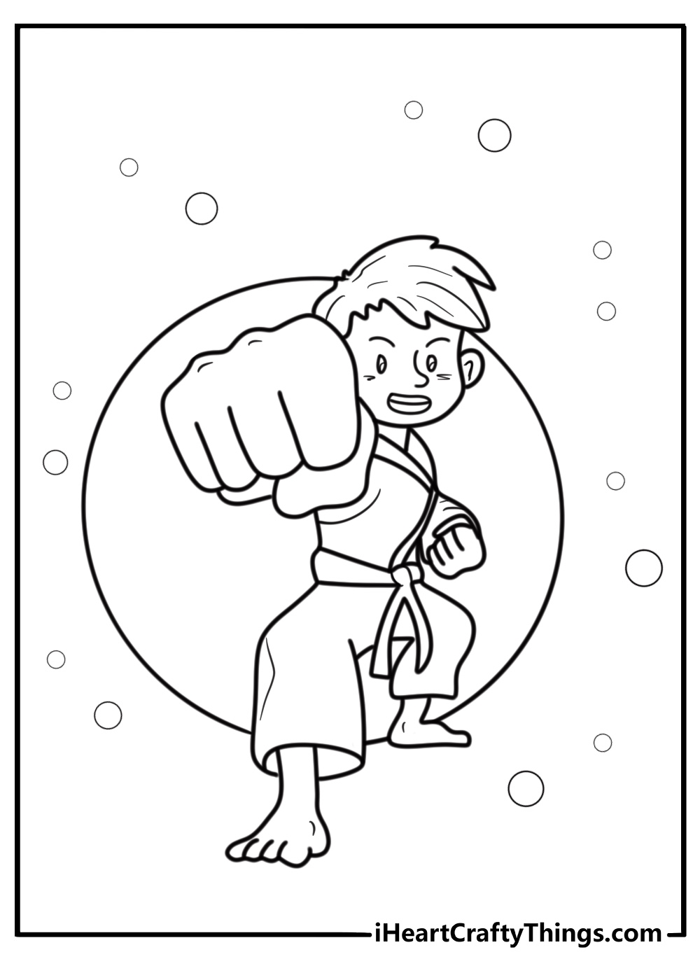 Karate kid practicing a punch coloring page