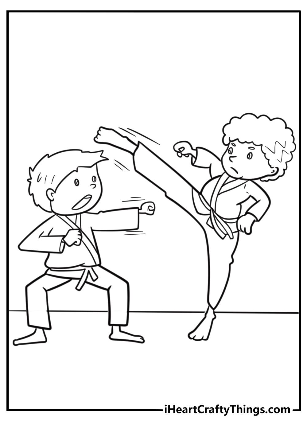 Karate match with two kids sparring coloring page