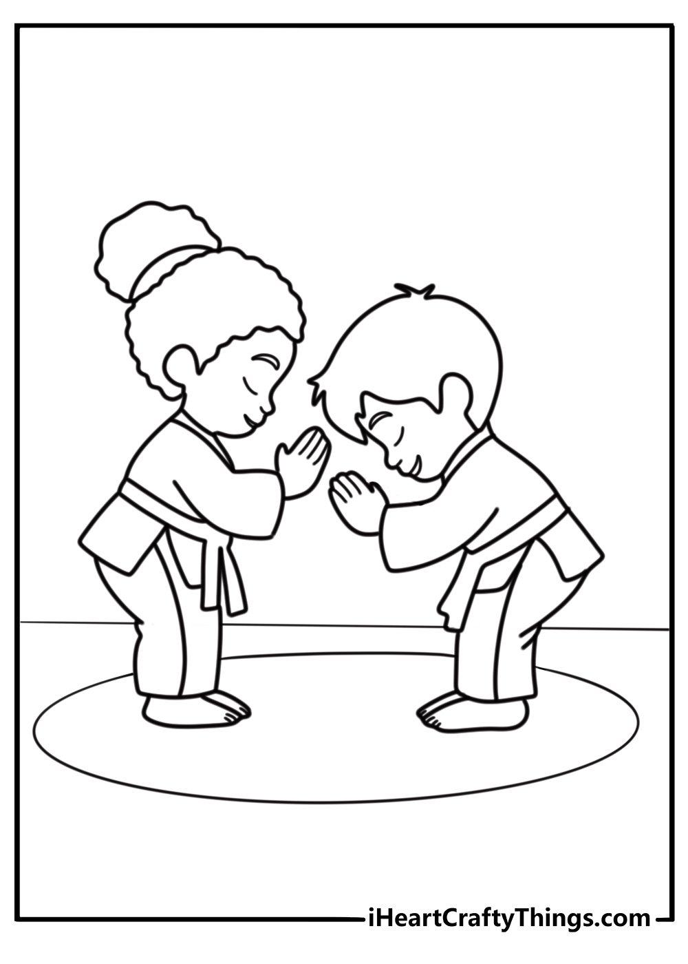 Karate student practicing with a partner coloring page