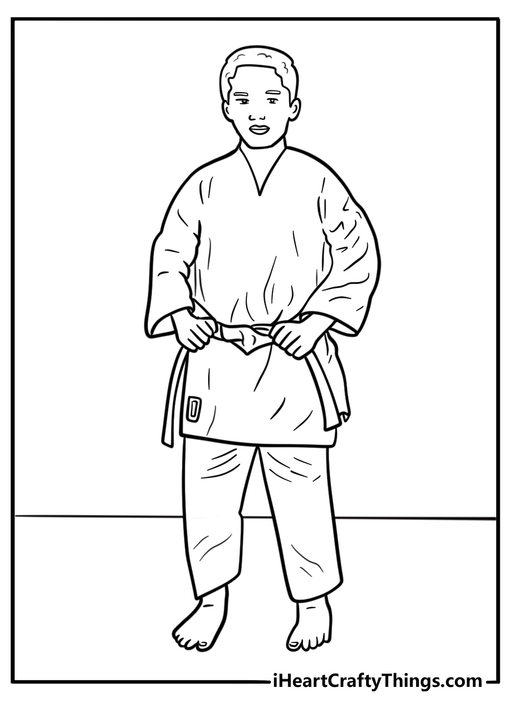 Karate student tying their belt coloring page