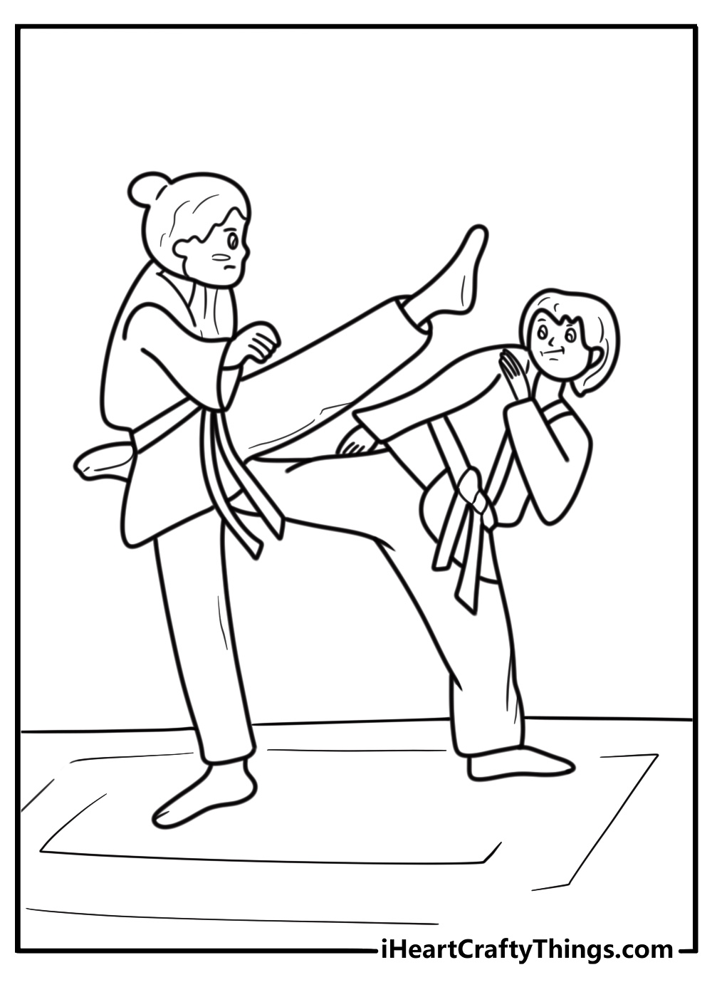 Karate teacher demonstrating a block coloring page