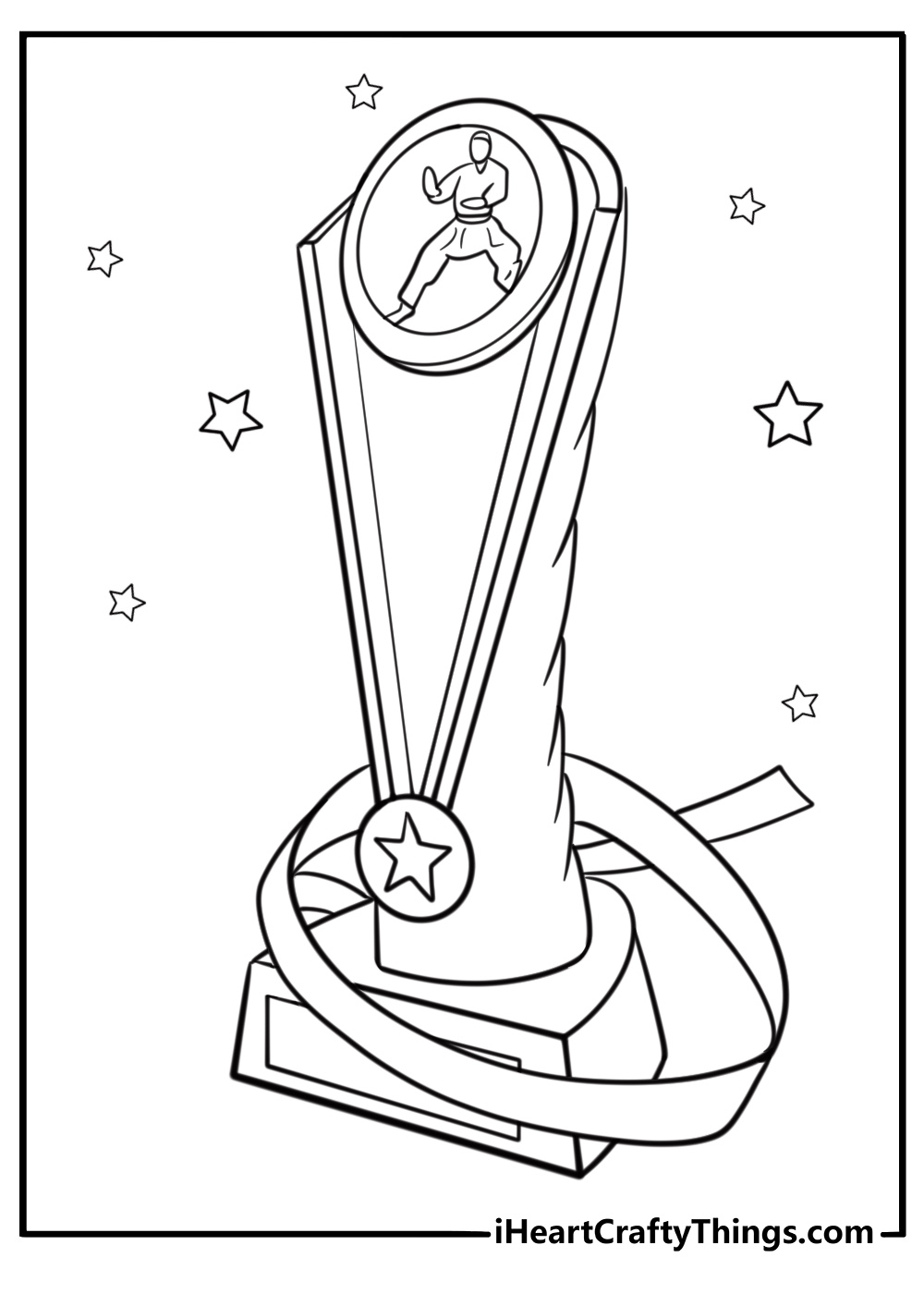 Karate trophy with a belt wrapped around it coloring page