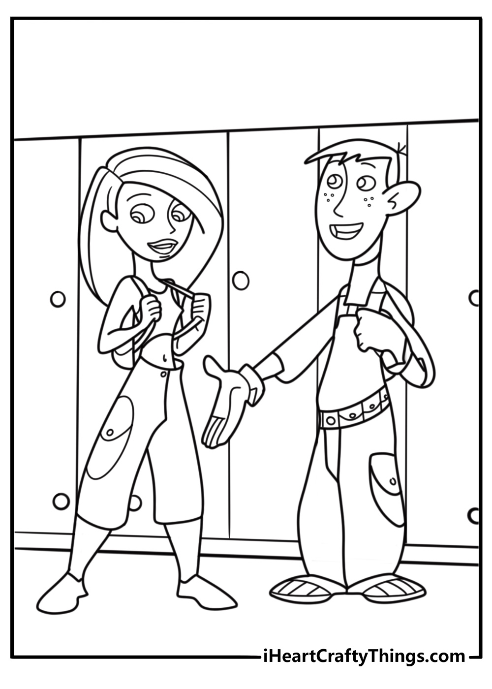 Kim and Ron high school hallway scene coloring page