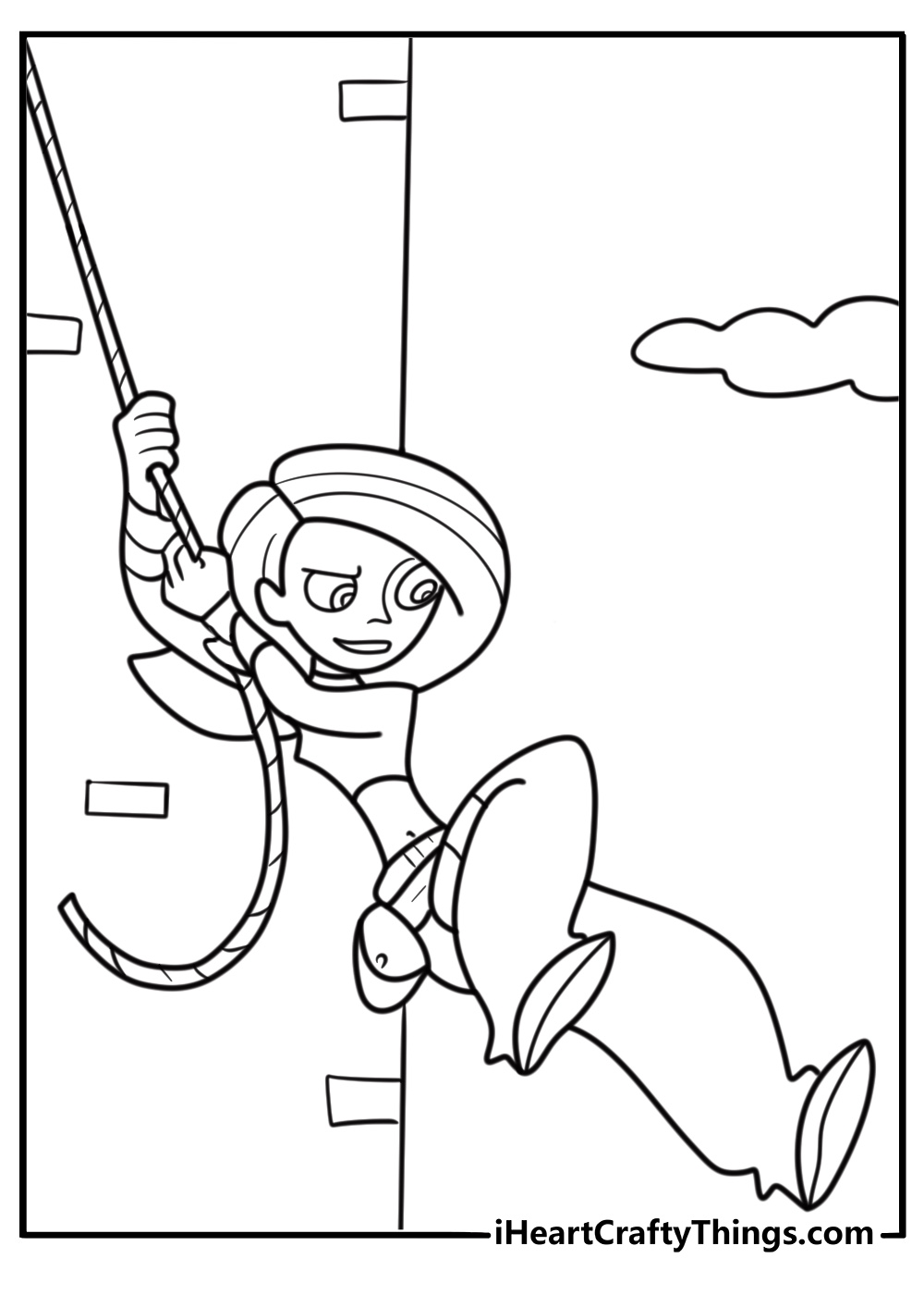 Kim and Rufus hanging from a rope coloring sheet