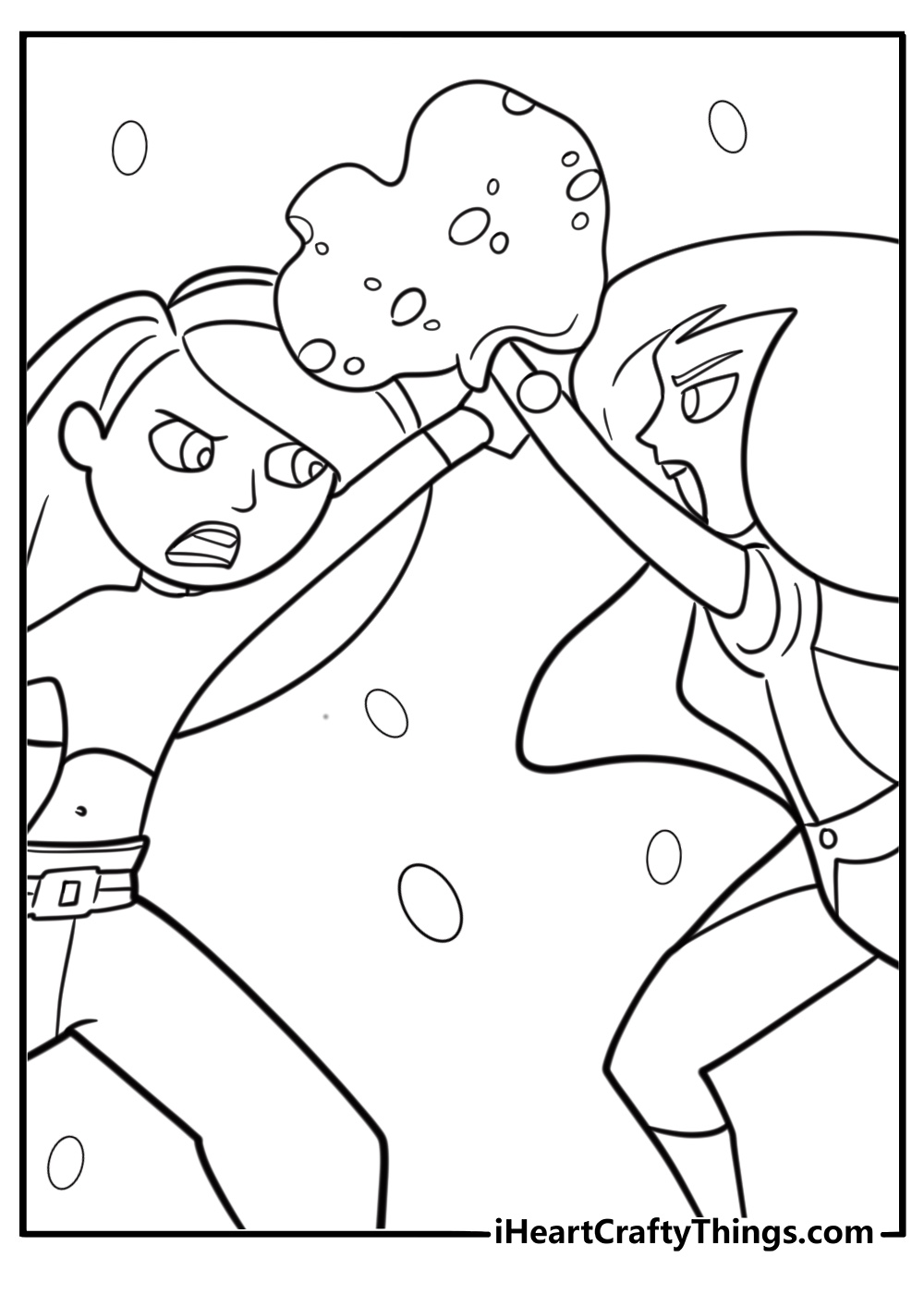 Kim and Shego facing off free printable coloring page