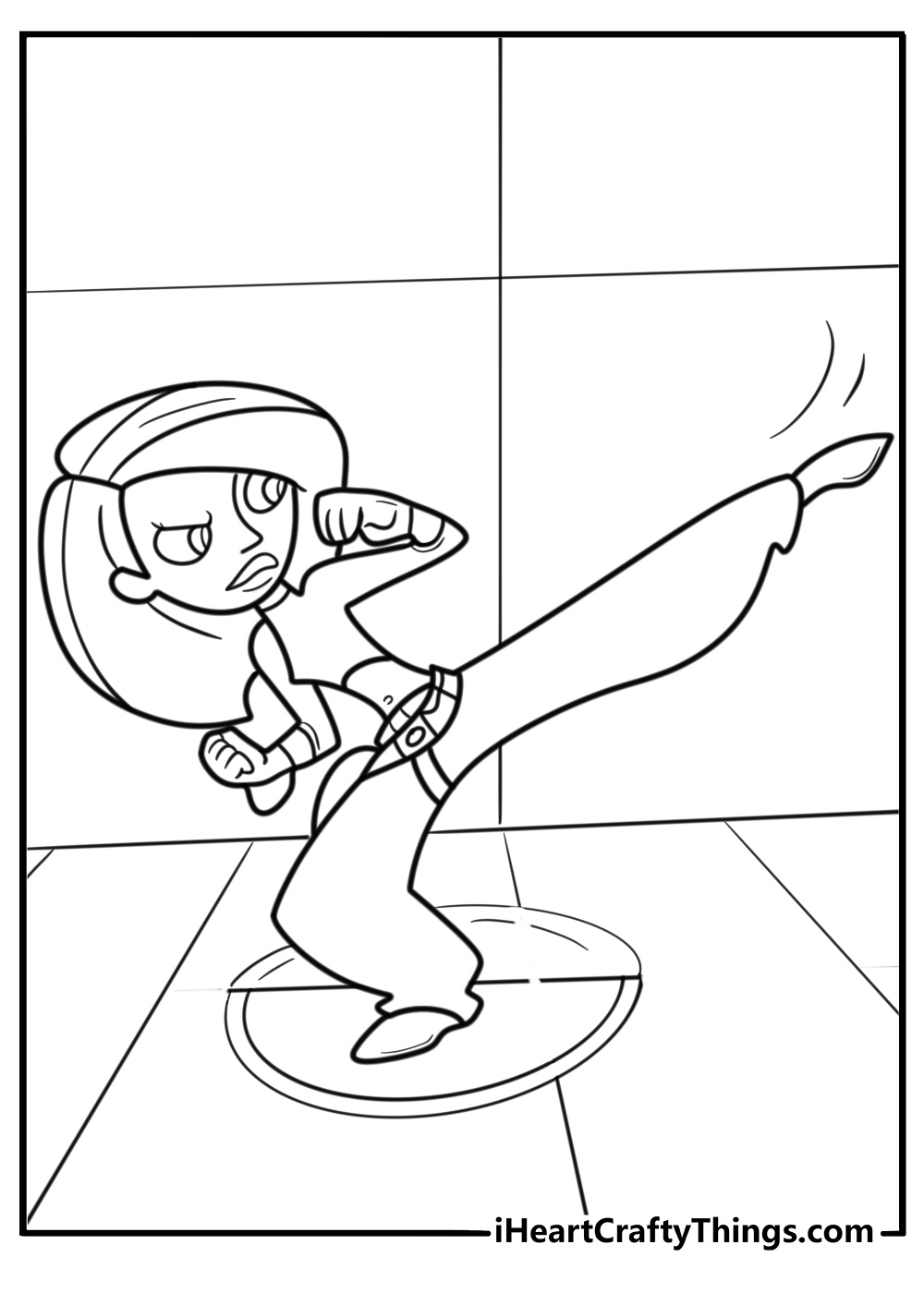 Kim Possible doing martial arts kick coloring sheet