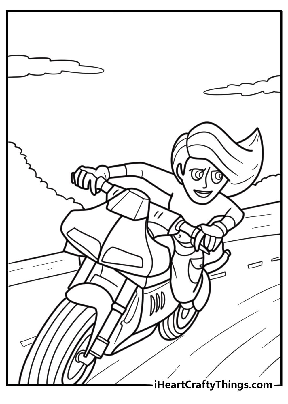 Kim Possible riding a motorcycle coloring page