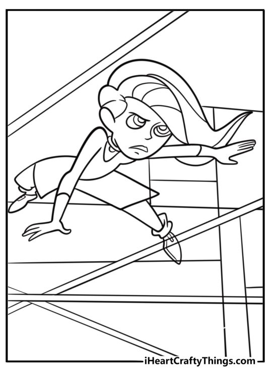 Kim Possible sneaking through a laser grid coloring sheet