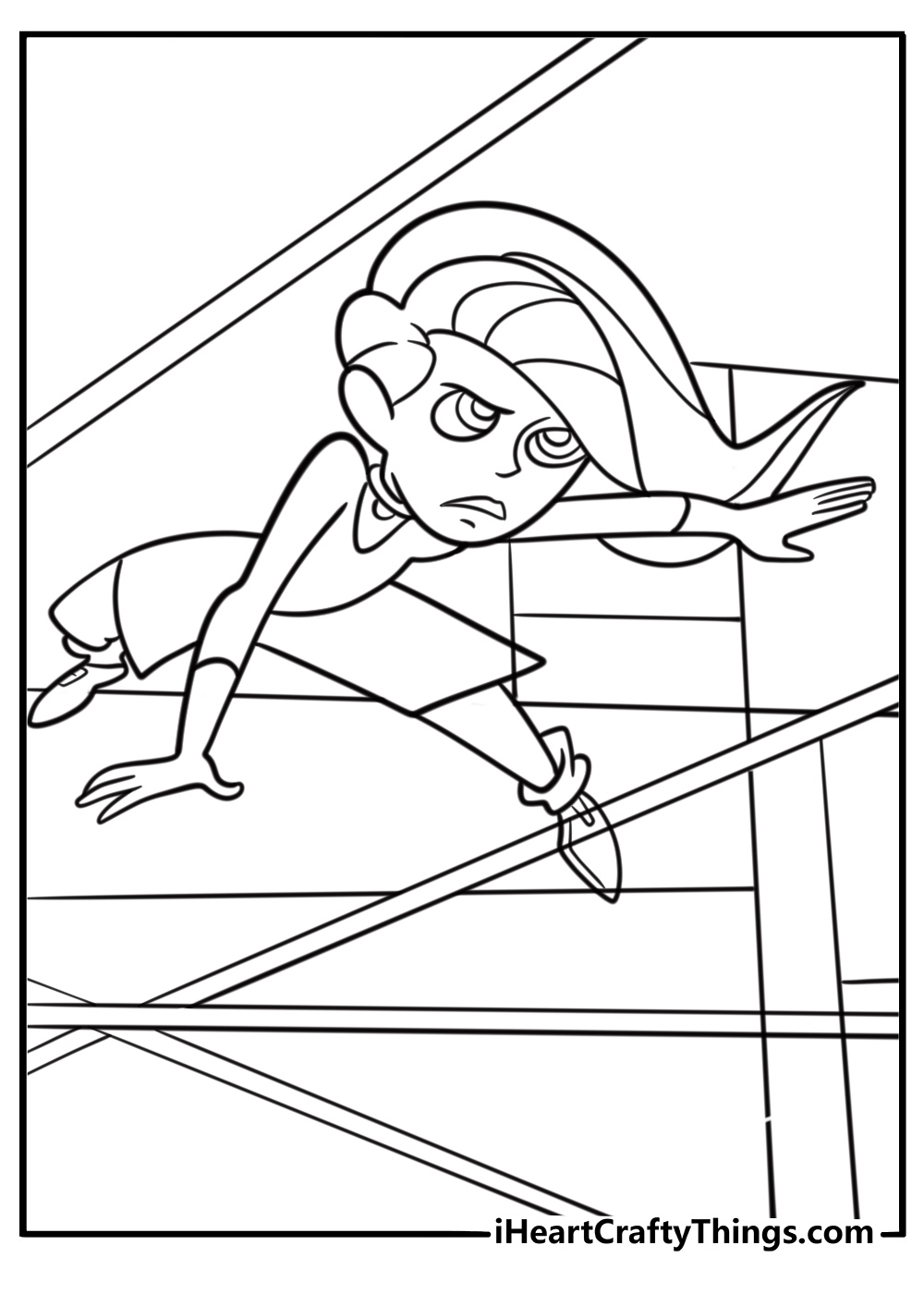 Kim Possible sneaking through a laser grid coloring sheet