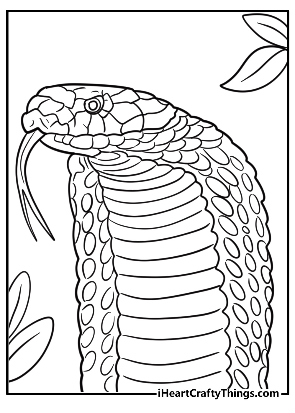 King cobra with tongue out free coloring page pdf